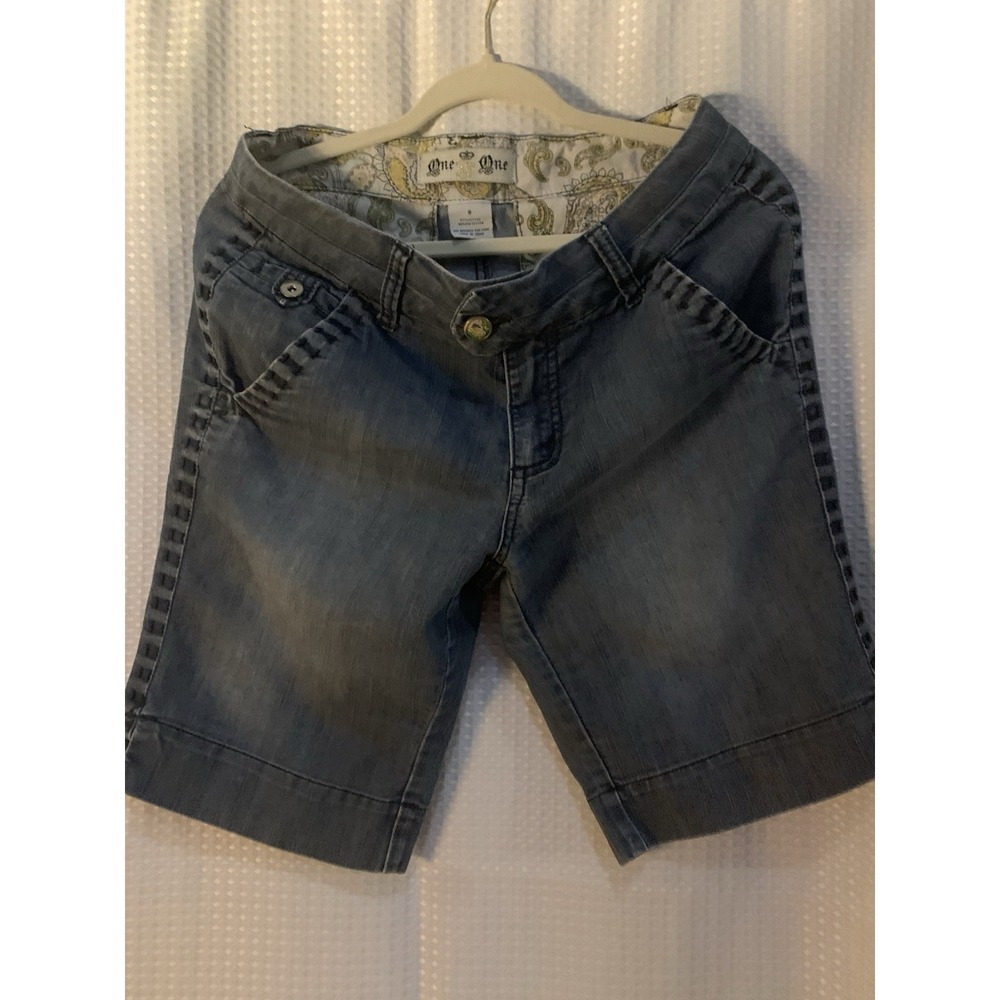 One 5 One Women's Denim Bermuda Shorts Floral Button Details 8‎ Coastal